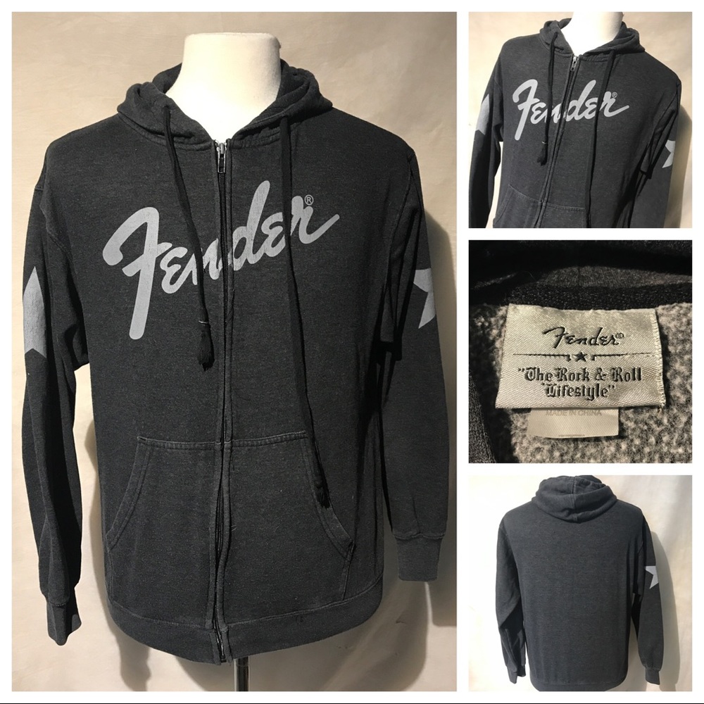 Fender Rock N Roll S Gray Zipper Hoodie A3591